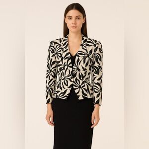 Vintage 80s 100% Silk Skirt Suit Set Black & White Floral Size 12 Korean Made